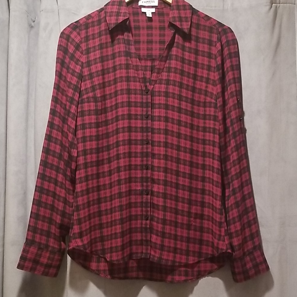 Express Slim Fit Portofino Top - Plaid Print